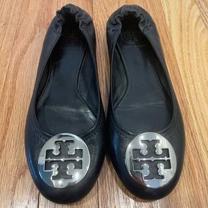 Tory Burch Black Ballet Flat Metal Logo